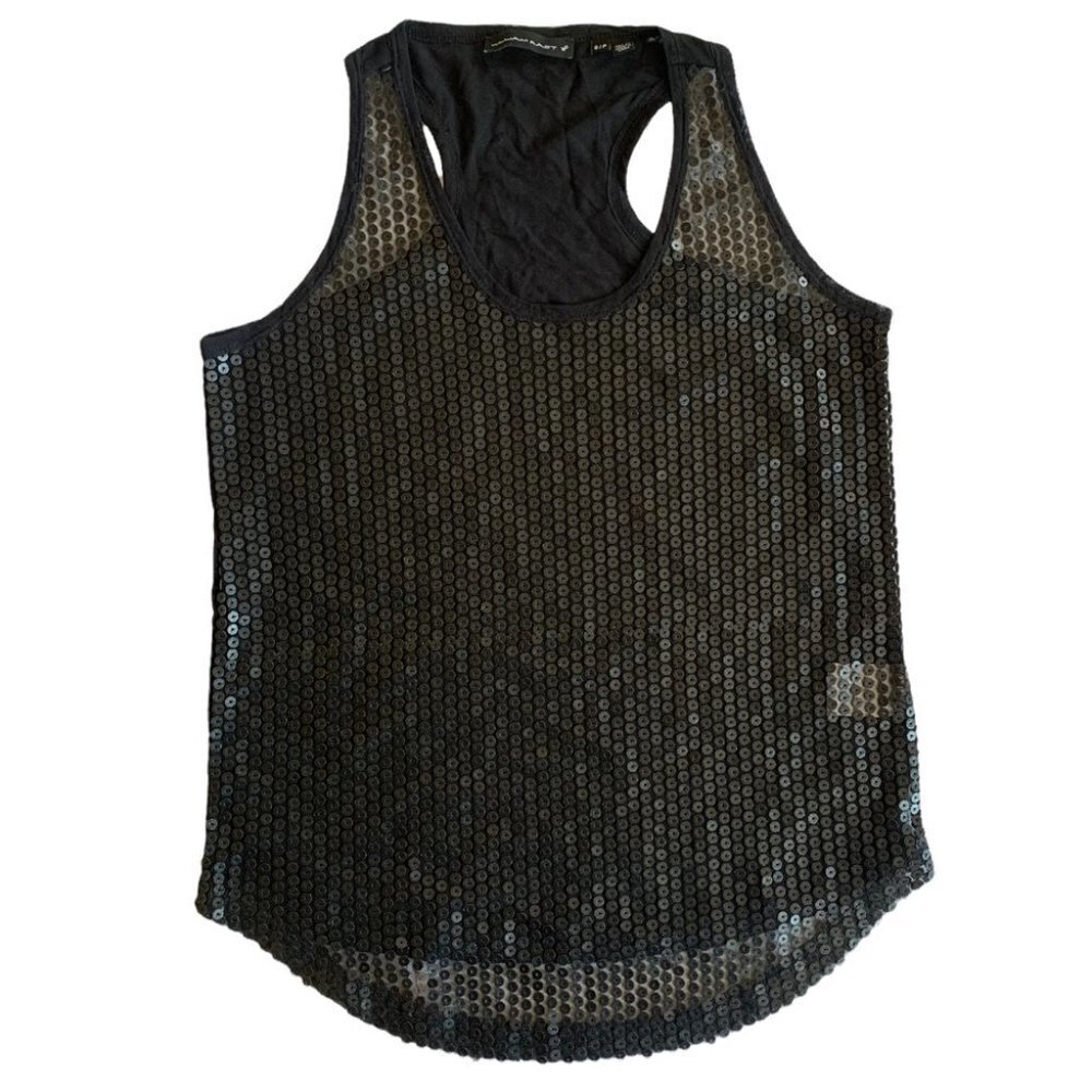 WILLIAM RAST BLACK TANK TOP WOMEN TOP SIZE  SMALL SEQUIN SEMI SHEER